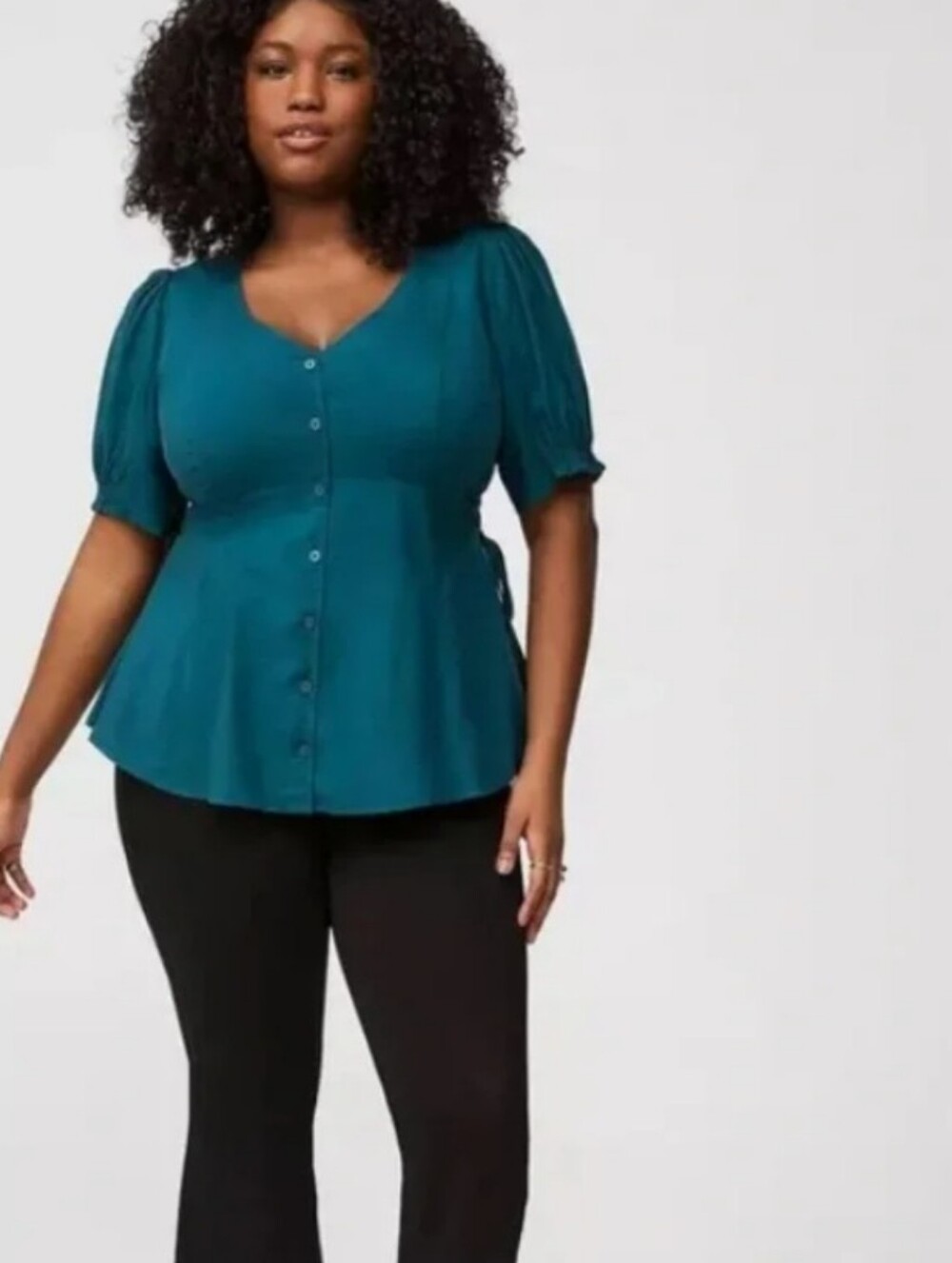 Torrid Dark Teal Challis Side Tie Shirt